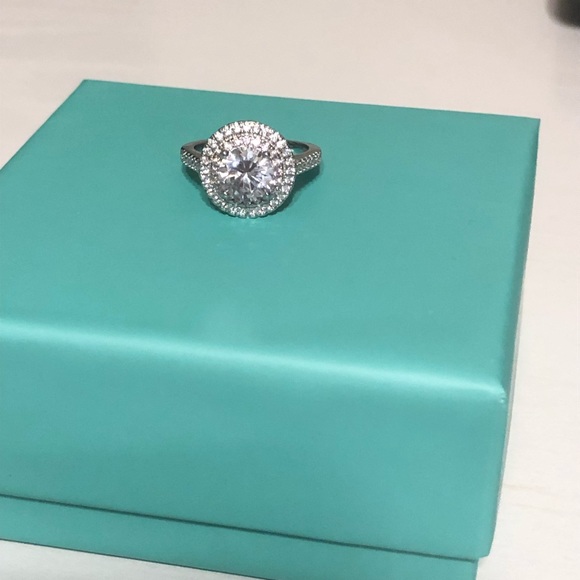 Sona Sterling Silver Double Halo Ring - Picture 4 of 6